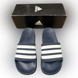 adidas Navy Blue and White Adilette Slide Sandals, Size 7